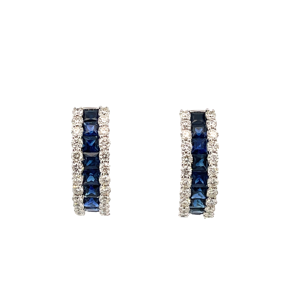 1.00CT 14K WG Mined Diamond Rounds With Channel Set Natural Blue Sapphire Princess Cuts Hoop Earrings The Ring Austin Round Rock, TX