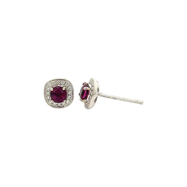 1/5CTW 14K White Gold Mined Diamond Halo 1/2CTW Rhodolite Garnet Round Stud Earrings Image 2 The Ring Austin Round Rock, TX
