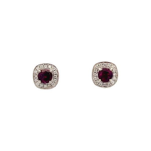 1/5CTW 14K White Gold Mined Diamond Halo 1/2CTW Rhodolite Garnet Round Stud Earrings The Ring Austin Round Rock, TX