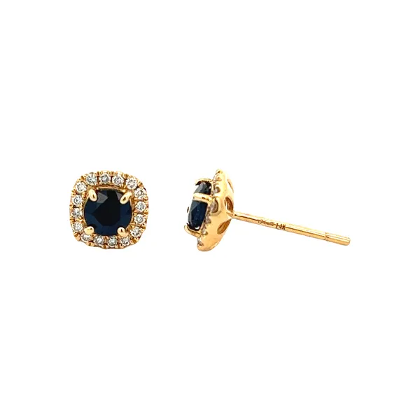 1/4CTW 14KT Yellow Gold Mined Diamond Halo With 9/10CTW Natural Round Blue Sapphire Stud Earrings Image 2 The Ring Austin Round Rock, TX