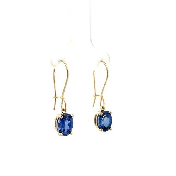 3 1/2CTW 14K YG Lab Grown Oval Blue Sapphire 4 Prong Basket Dangle Earrings Image 2 The Ring Austin Round Rock, TX