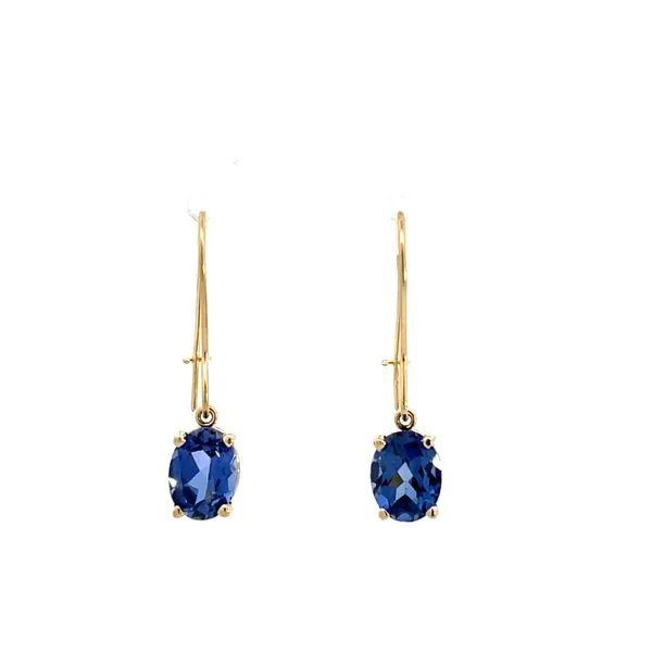 3 1/2CTW 14K YG Lab Grown Oval Blue Sapphire 4 Prong Basket Dangle Earrings The Ring Austin Round Rock, TX