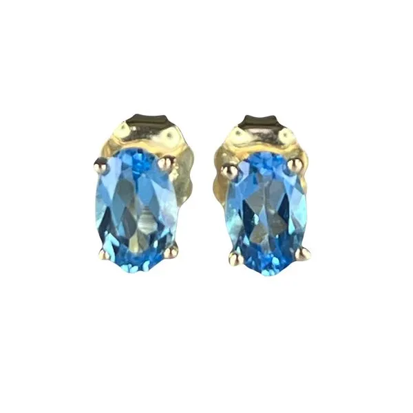 1 1/3CTW 14K YG Oval Blue Topaz Prong Set Basket Stud Earrings The Ring Austin Round Rock, TX