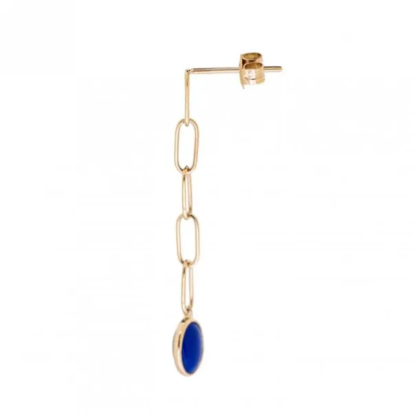 14K YG Paper Clip Chain With Bezel Set Dangle Blue Lapis Cabochon Gemstone Stud Earrings Image 2 The Ring Austin Round Rock, TX