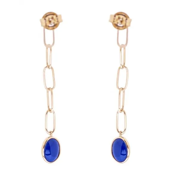 14K YG Paper Clip Chain With Bezel Set Dangle Blue Lapis Cabochon Gemstone Stud Earrings Image 3 The Ring Austin Round Rock, TX