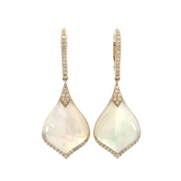 3/8CTW 14K Yellow Gold Petal Mother Of Pearl With Natural Diamond Pave Dangle Lever Back Drop Earrings The Ring Austin Round Rock, TX