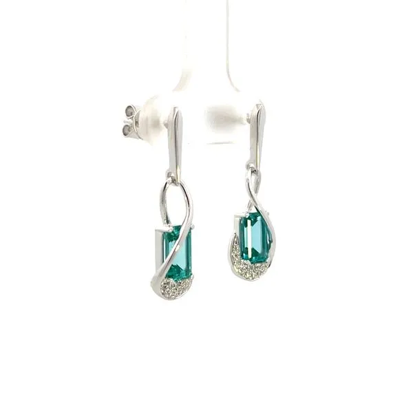 3.00CTW 14K WG LG Paraiba Spinel Emerald Cut & Diamond Pave Twist Dangle Stud Earrings Image 3 The Ring Austin Round Rock, TX