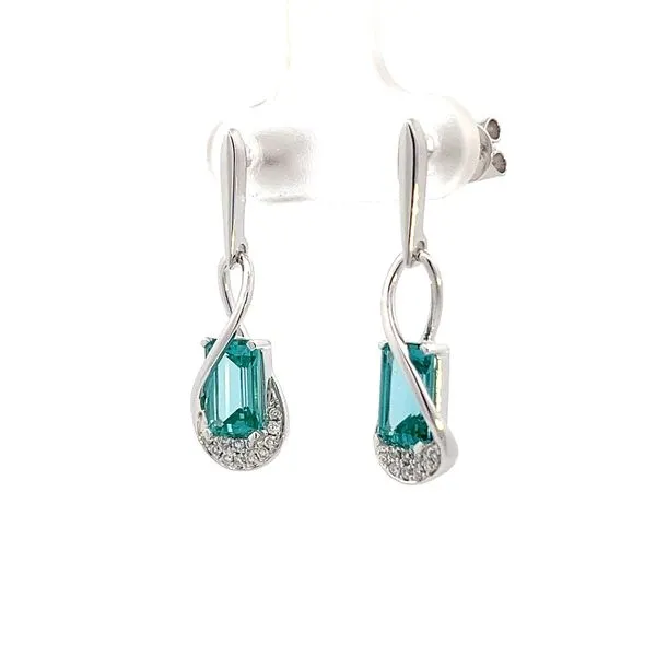 3.00CTW 14K WG LG Paraiba Spinel Emerald Cut & Diamond Pave Twist Dangle Stud Earrings Image 4 The Ring Austin Round Rock, TX