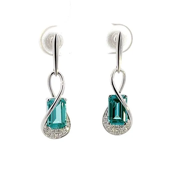 3.00CTW 14K WG LG Paraiba Spinel Emerald Cut & Diamond Pave Twist Dangle Stud Earrings The Ring Austin Round Rock, TX
