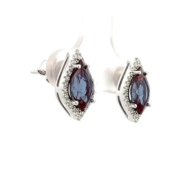 3 1/3CTW 14K WG LG Alexandrite Flame Cut & Diamond Halo Stud Earrings Image 2 The Ring Austin Round Rock, TX