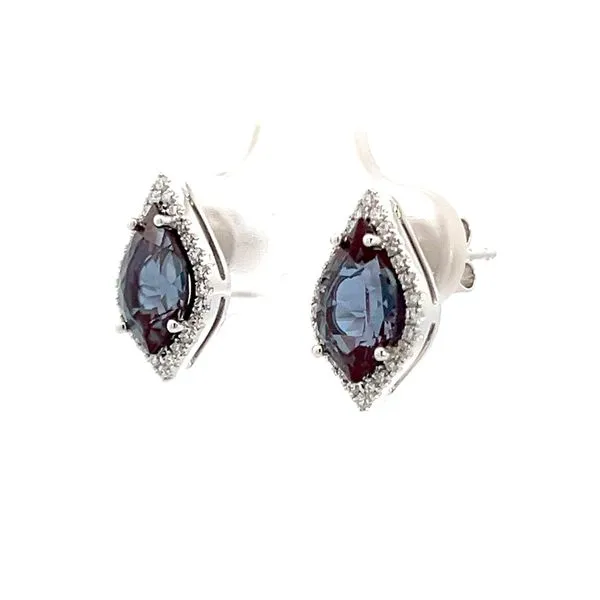 3 1/3CTW 14K WG LG Alexandrite Flame Cut & Diamond Halo Stud Earrings Image 3 The Ring Austin Round Rock, TX