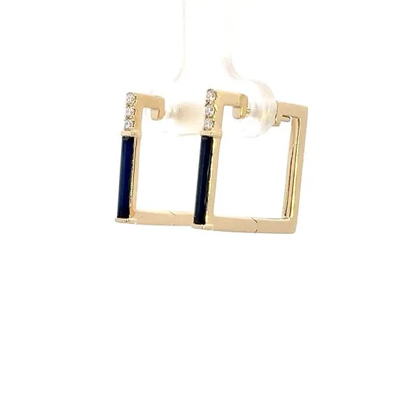 1 1/4CTW 14K YG LG Blue Sapphire Baguette & Diamond Pave Square Hinge Hoops 20'' The Ring Austin Round Rock, TX