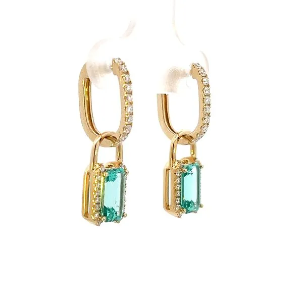 3 1/3CTW 14K YG LG Chrysoberyl Emerald Cut & Diamond Accented Dangle Hinge Hoop Earrings Image 2 The Ring Austin Round Rock, TX