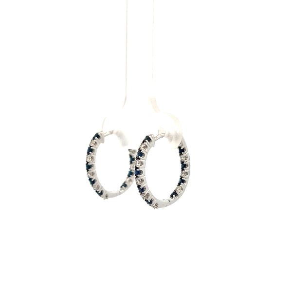 5/8CTW 14K WG Inside/Outside Natural Diamond And Blue Sapphire Alternating Hoop Earrings Image 2 The Ring Austin Round Rock, TX