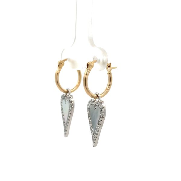 1 1/8CTW 14K YG/WG Mother Of Pearl And Natural Diamond Halo Heart Dangle Hoop Earrings Image 3 The Ring Austin Round Rock, TX