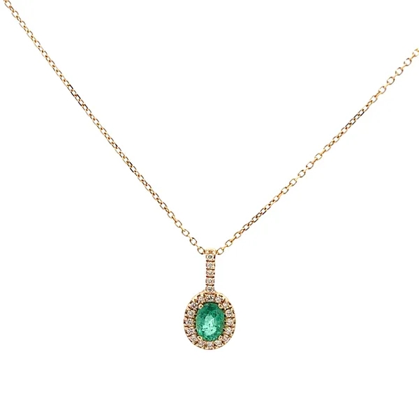 1/10CTW Mined Diamond Oval Halo 14K YG Necklace with Natural Oval Emerald Pendent Necklace 16'' The Ring Austin Round Rock, TX