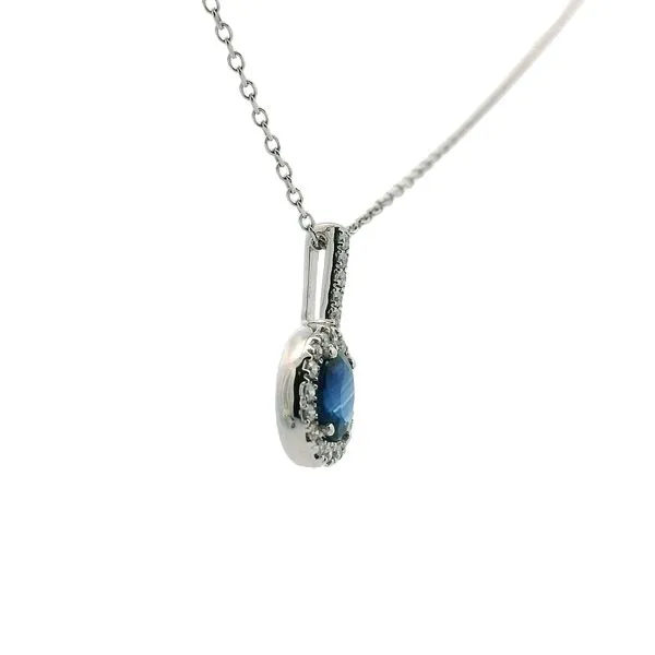 1/10CTW Mined Diamond Halo 14K YG Necklace with Natural Pear Blue Sapphire Pendent Necklace 16'' Image 2 The Ring Austin Round Rock, TX