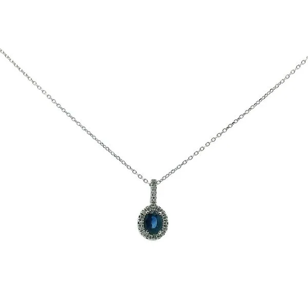 1/10CTW Mined Diamond Halo 14K YG Necklace with Natural Pear Blue Sapphire Pendent Necklace 16'' Image 4 The Ring Austin Round Rock, TX