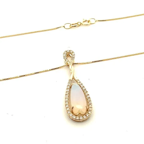 1/4CT 14K YG Mined Diamond Twisted Halo Opal Pendent Necklace With Spring Ring clasp 18'' The Ring Austin Round Rock, TX