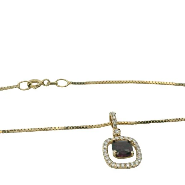1/4CTW 14K YG Mined Diamond Halo With Rhodolite Garnet Cushion Dangle Center Pendant With Adjustable Cable Chain Nacklace Image 2 The Ring Austin Round Rock, TX