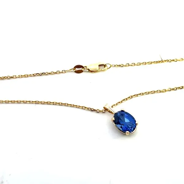 2 1/2CTW 14K YG Lab Grown Oval Blue Sapphire Basket Pendant On a Diamond Cut Cable Chain Image 3 The Ring Austin Round Rock, TX