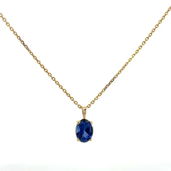 2 1/2CTW 14K YG Lab Grown Oval Blue Sapphire Basket Pendant On a Diamond Cut Cable Chain The Ring Austin Round Rock, TX