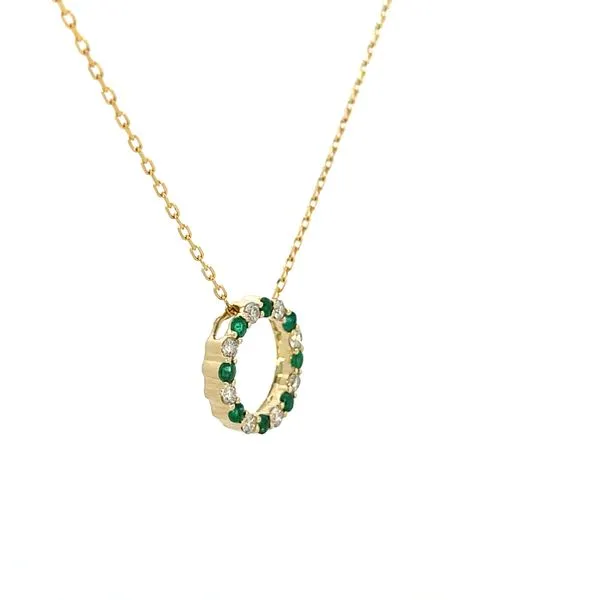 1/2CTW 14K YG Natural Round Diamond And Emerald Alternating Circle Pendant Necklace Image 2 The Ring Austin Round Rock, TX