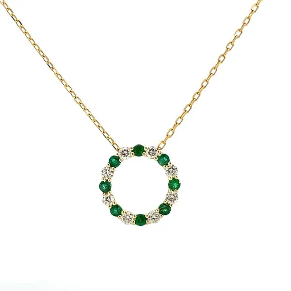 1/2CTW 14K YG Natural Round Diamond And Emerald Alternating Circle Pendant Necklace The Ring Austin Round Rock, TX