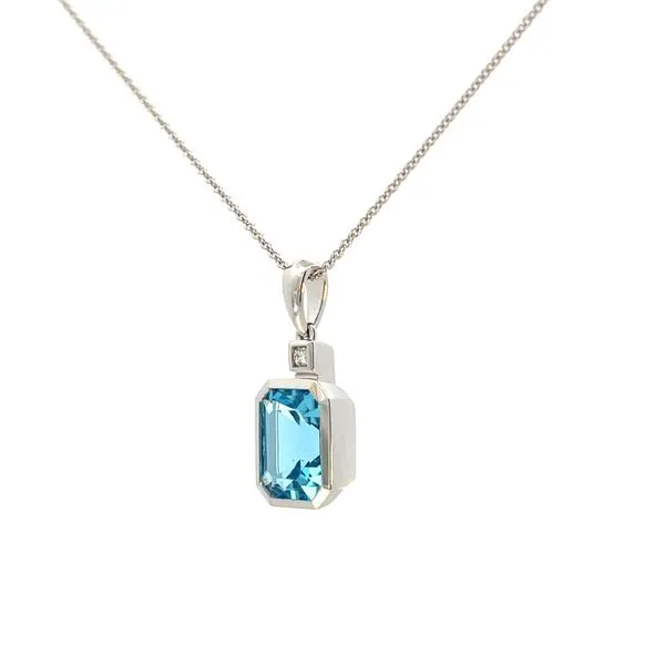 2 5/8CTW 14K White Gold Bezel Set Blue Topaz Emerald Cut With Accented Round Diamond On Top Pendant Necklace Image 3 The Ring Austin Round Rock, TX
