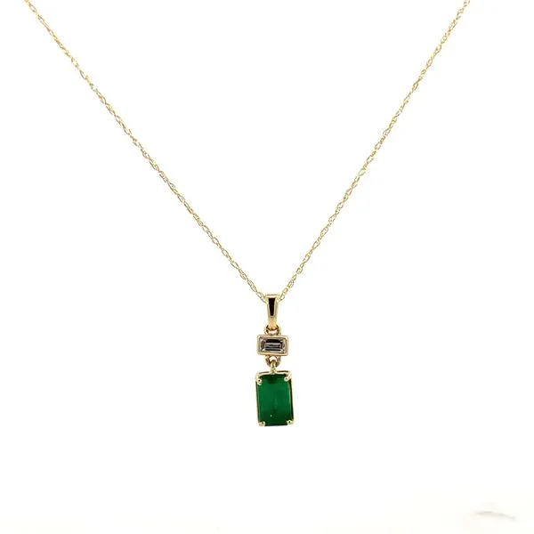 1.00CTW 14K Yellow Gold Natural Emerald Cut Emerald And RD Diamond pendant Necklace Image 2 The Ring Austin Round Rock, TX