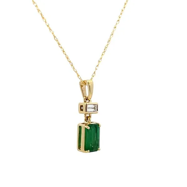 1.00CTW 14K Yellow Gold Natural Emerald Cut Emerald And RD Diamond pendant Necklace Image 3 The Ring Austin Round Rock, TX