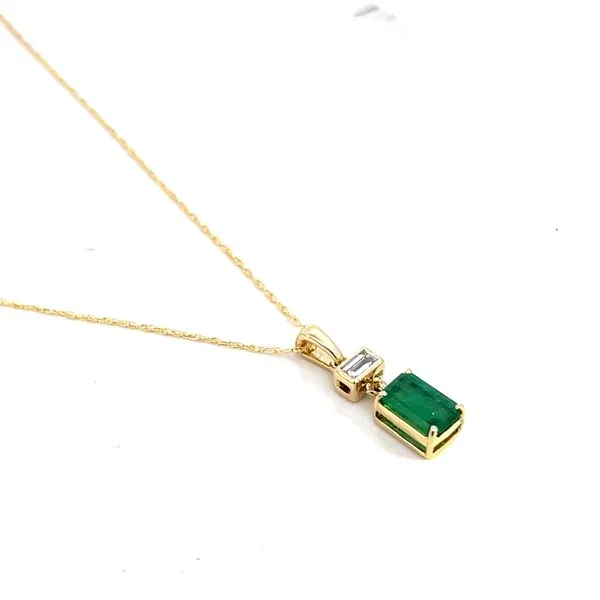 1.00CTW 14K Yellow Gold Natural Emerald Cut Emerald And RD Diamond pendant Necklace Image 4 The Ring Austin Round Rock, TX