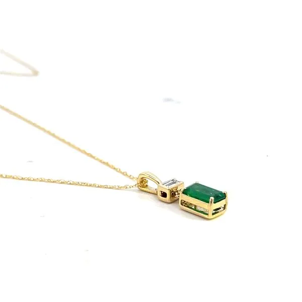 1.00CTW 14K Yellow Gold Natural Emerald Cut Emerald And RD Diamond pendant Necklace Image 5 The Ring Austin Round Rock, TX
