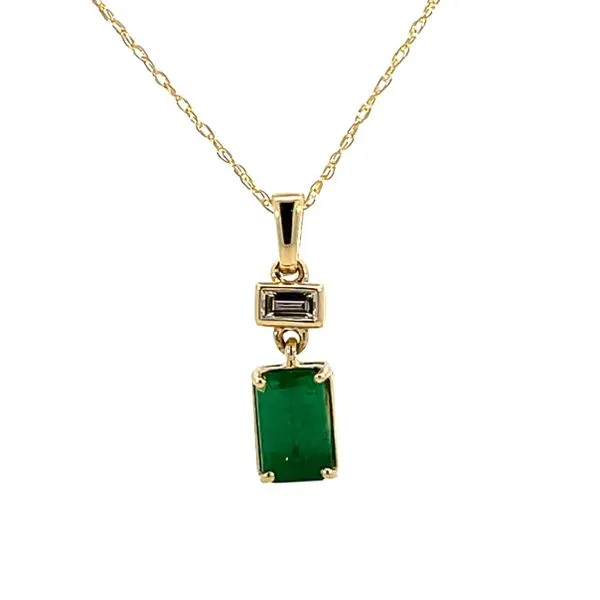 1.00CTW 14K Yellow Gold Natural Emerald Cut Emerald And RD Diamond pendant Necklace The Ring Austin Round Rock, TX