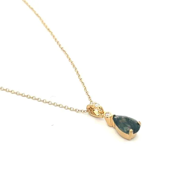 1 1/20CTW 14K YG Natural Diamond and 1.18CT Moss Agate Pear Shape Pendant Necklace Image 2 The Ring Austin Round Rock, TX