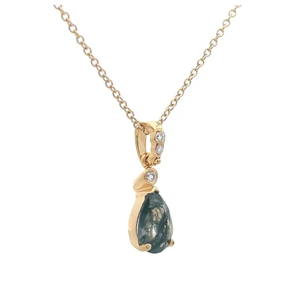 1 1/20CTW 14K YG Natural Diamond and 1.18CT Moss Agate Pear Shape Pendant Necklace Image 3 The Ring Austin Round Rock, TX