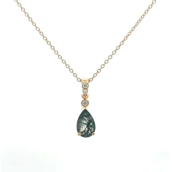 1 1/20CTW 14K YG Natural Diamond and 1.18CT Moss Agate Pear Shape Pendant Necklace The Ring Austin Round Rock, TX