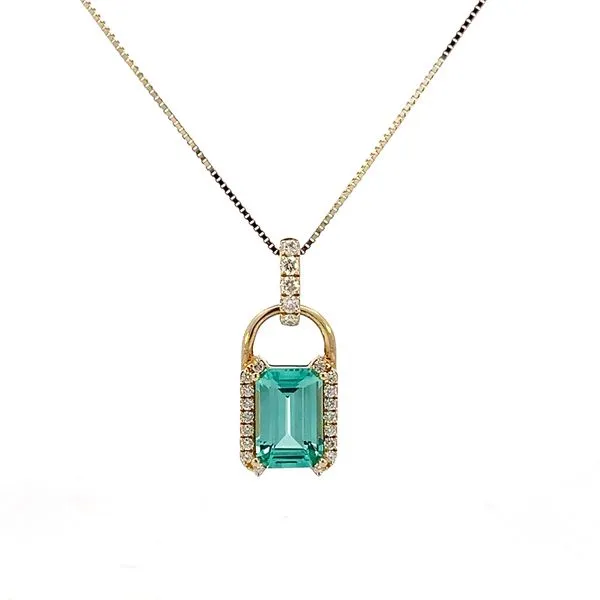 2 5/8CTW 14K YG LG Emerald Cut Chrysoberyl &  Diamond Pave Accented Bale Dangle Pendant Necklace The Ring Austin Round Rock, TX