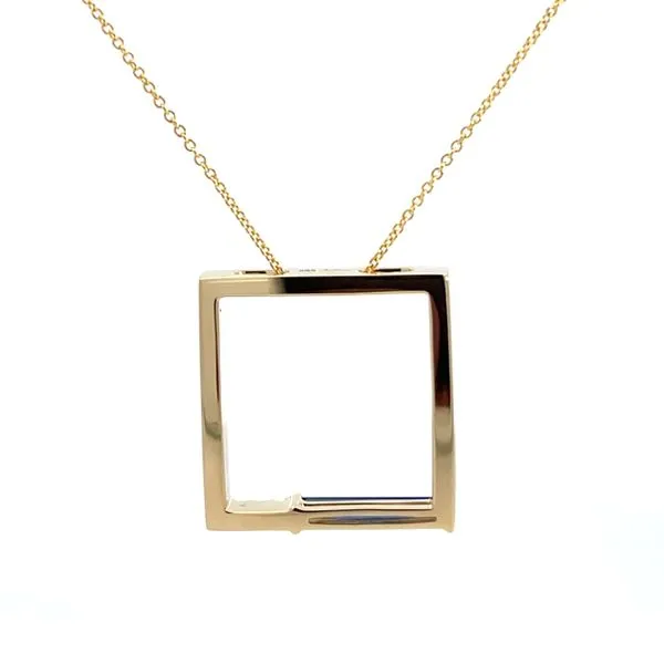 7/8CTW 14K YG LG Blue Sapphire Baguette & Diamond Pave Square Pendant Necklace 18'' Image 2 The Ring Austin Round Rock, TX