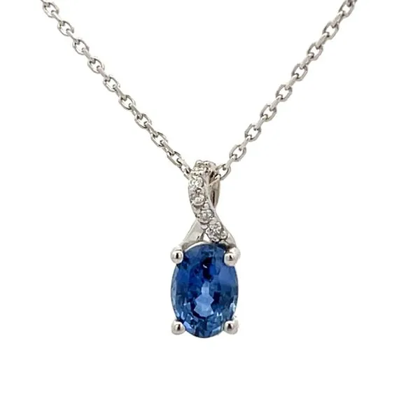 3/4CTW 14K WG Natural Oval Blue Sapphire AA & Diamond Pendant Necklace The Ring Austin Round Rock, TX