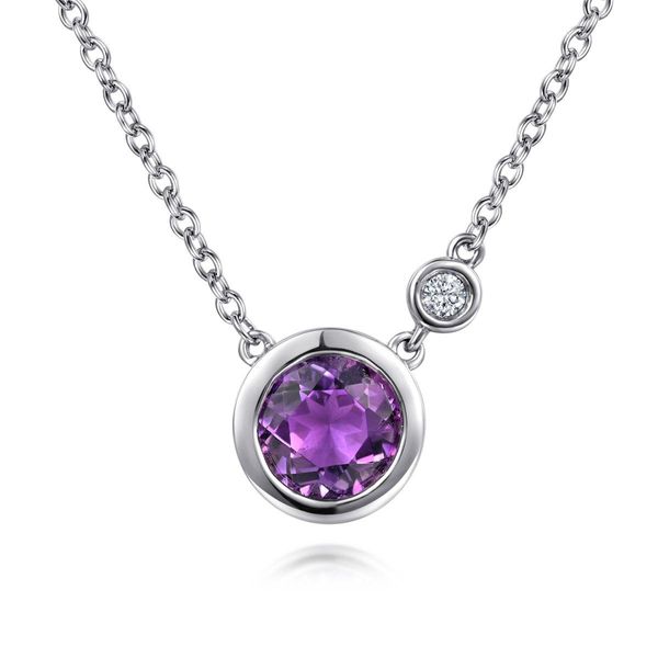 925 Sterling Silver Round Bezel Set Amethyst and Mined Diamond Necklace The Ring Austin Round Rock, TX