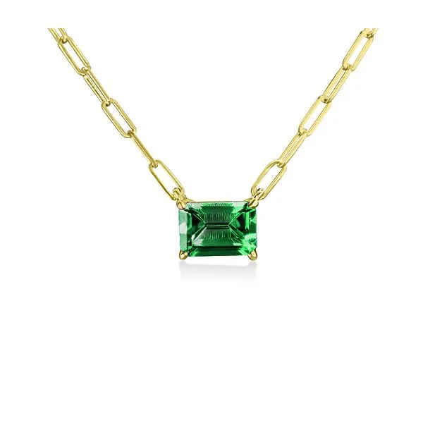 14K Yellow Emerald Cut Emerald 7x5mm Cut Paperclip Chain Image 2 The Ring Austin Round Rock, TX