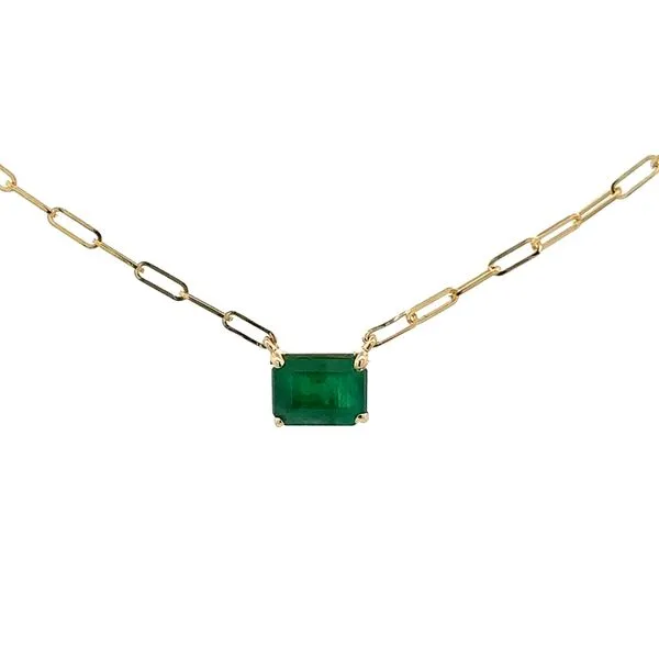 14K Yellow Emerald Cut Emerald 7x5mm Cut Paperclip Chain The Ring Austin Round Rock, TX