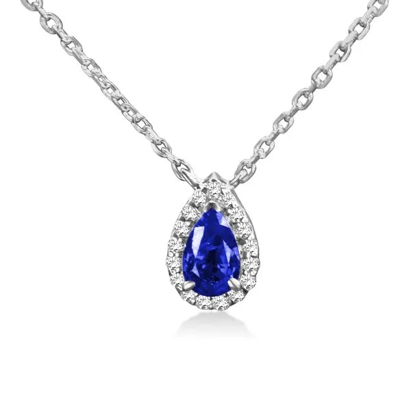 14K White Gold Blue Sapphire Pear Mined Diamond Halo Necklace Image 2 The Ring Austin Round Rock, TX