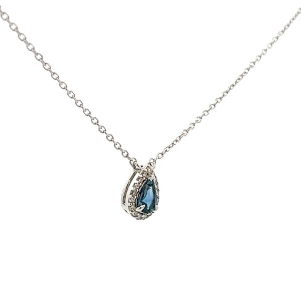 14K White Gold Blue Sapphire Pear Mined Diamond Halo Necklace Image 3 The Ring Austin Round Rock, TX