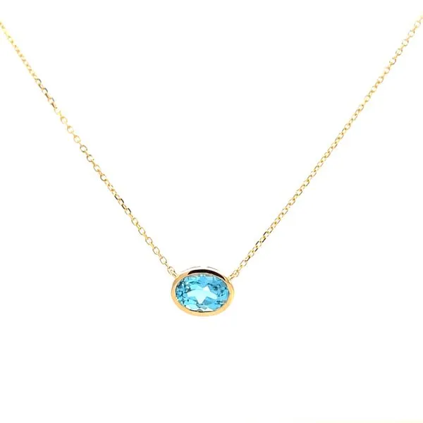 1 1/6CTW 14K YG Oval Blue Topaz Bezel Set East To West Stationary Pendant Necklace The Ring Austin Round Rock, TX