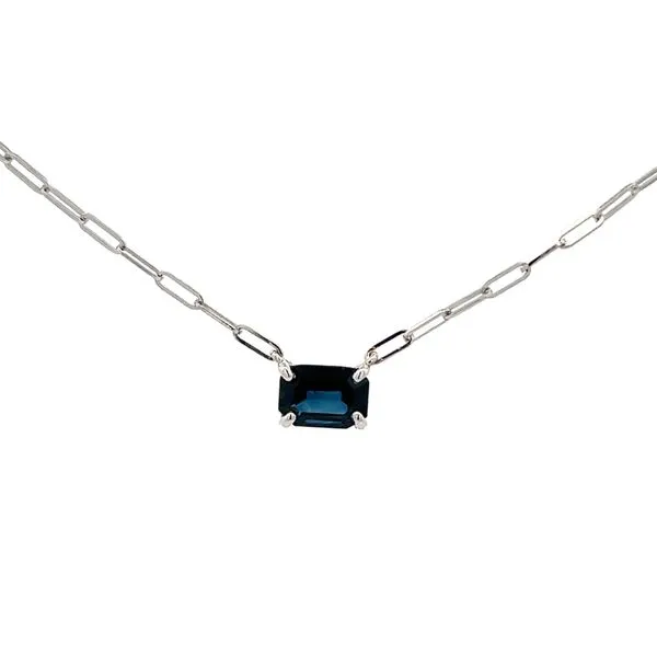 1 1/3CTW 14K WG Natural Emerald Blue Sapphire Stationary Pendant Set East To West  On A Paperclip Necklace Image 2 The Ring Austin Round Rock, TX