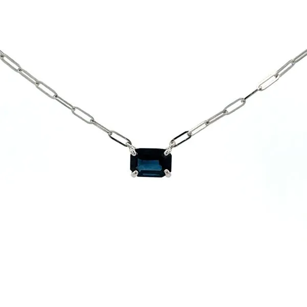 1 1/3CTW 14K WG Natural Emerald Blue Sapphire Stationary Pendant Set East To West  On A Paperclip Necklace The Ring Austin Round Rock, TX