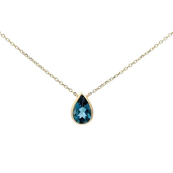 1.00CTW 14K YG London Blue Topaz Pear Shape Bezel Set Stationary Pendant Necklace The Ring Austin Round Rock, TX