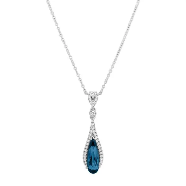 1 1/3CTW 14K YG London Blue Topaz Teardrop Fancy Cut With Diamond Halo Stationary Pendant Necklace The Ring Austin Round Rock, TX